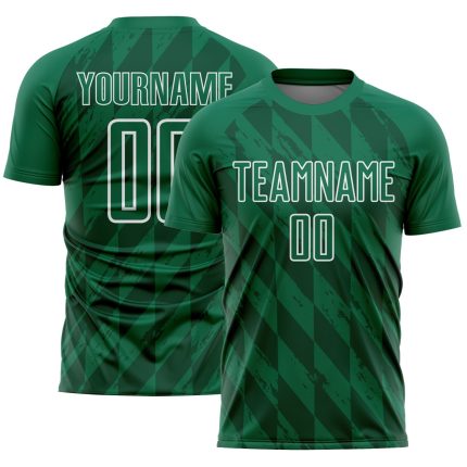 Custom Soccer Jersey with Name and Number - Personalized Kelly Green White Geometric Shapes Design Personalized Kelly Green