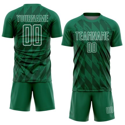 Custom Soccer Jersey with Name and Number - Personalized Kelly Green White Geometric Shapes Design Personalized Kelly Green