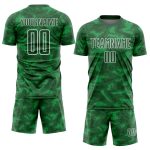 Personalized Soccer Uniform Jersey in Kelly Green with White Geometric Shapes Sublimation Design Personalized Kelly Green