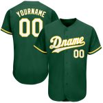 Custom Name and Number Authentic Baseball Jersey in Kelly Green White-Gold - Personalized Team Apparel Personalized Kelly