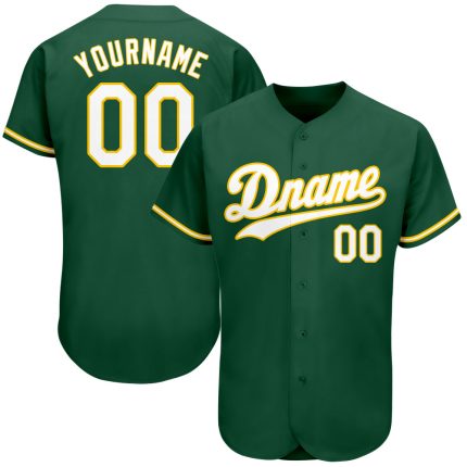 Custom Name and Number Authentic Baseball Jersey in Kelly Green White-Gold - Personalized Team Apparel Personalized Kelly