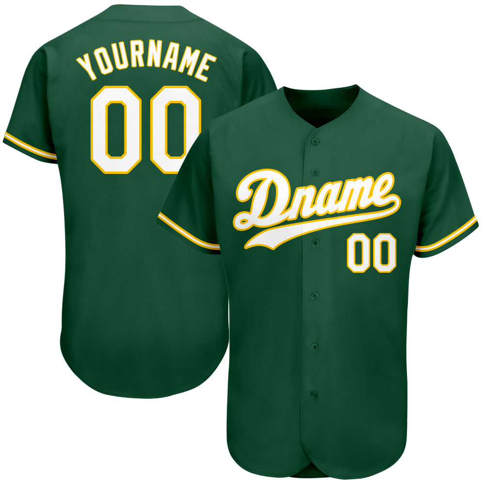Custom Name and Number Authentic Baseball Jersey in Kelly Green White-Gold - Personalized Team Apparel Personalized Kelly