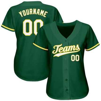 Personalized Authentic Baseball Jersey in Kelly Green and White-Gold Personalized Kelly Green White-Gold Authentic Baseball