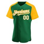 Custom Name Number Baseball Jersey - Personalized Kelly Green White Gold Authentic Raglan Sleeves Personalized Kelly Green