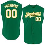 Personalized Authentic Sleeveless Baseball Jersey in Kelly Green White-Gold Personalized Kelly Green White-Gold Authentic