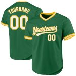Custom Name Number Authentic Throwback Baseball Jersey - Personalized Kelly Green White-Gold Personalized Kelly Green White-Gold