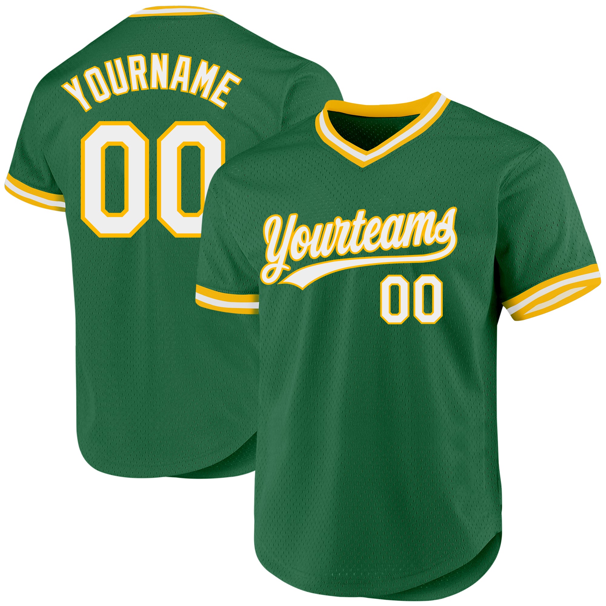 Custom Name Number Authentic Throwback Baseball Jersey - Personalized Kelly Green White-Gold Personalized Kelly Green White-Gold