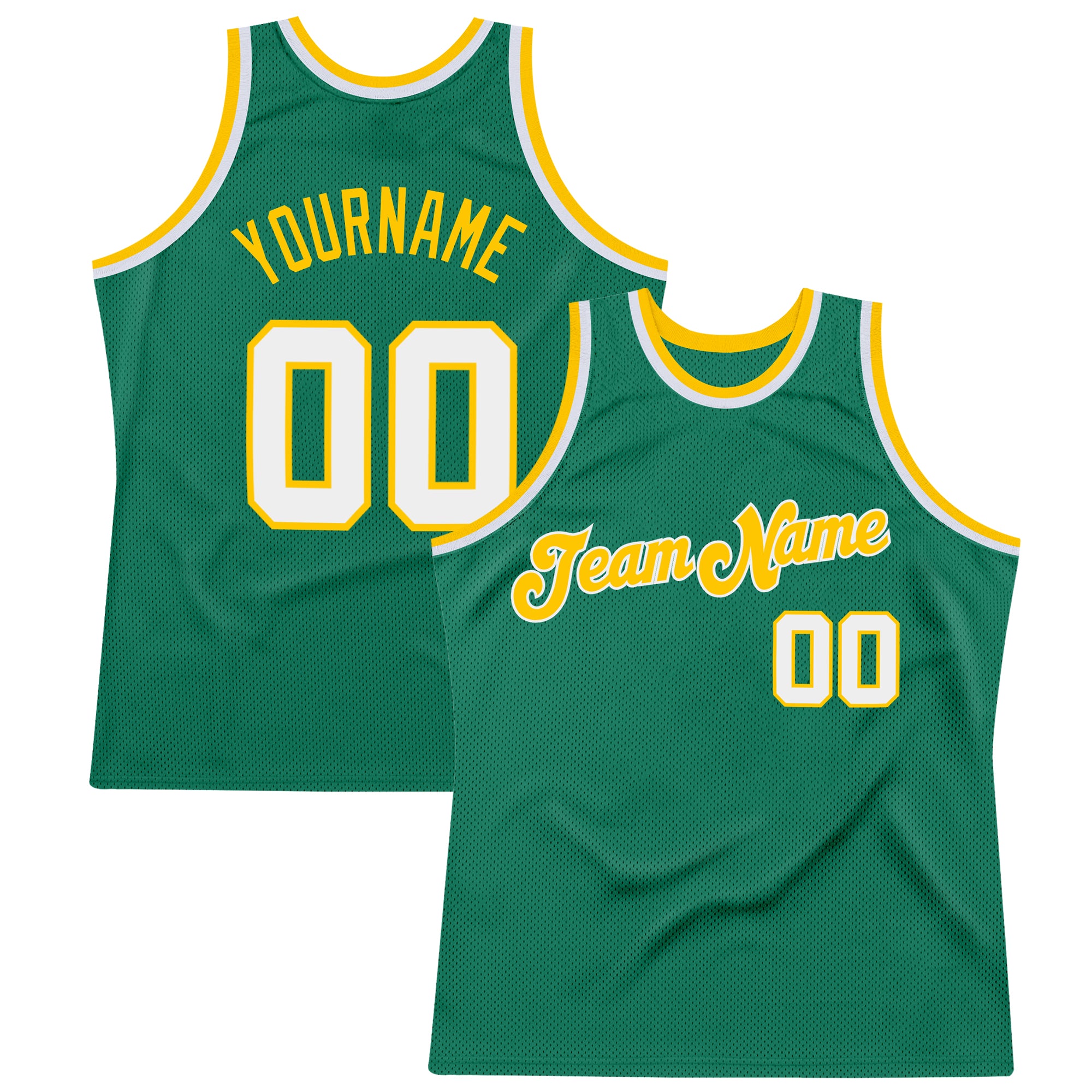 Personalized Authentic Throwback Basketball Jersey in Kelly Green and White-Gold Personalized Kelly Green White-Gold Authentic
