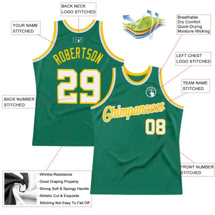 Personalized Authentic Throwback Basketball Jersey in Kelly Green and White-Gold Personalized Kelly Green White-Gold Authentic