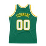 Personalized Authentic Throwback Basketball Jersey in Kelly Green and White-Gold Personalized Kelly Green White-Gold Authentic