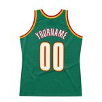 Custom Personalized Throwback Basketball Jersey - Kelly Green White-Gold with Name & Number - Authentic Team Style Personalized