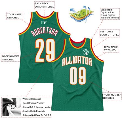 Custom Personalized Throwback Basketball Jersey - Kelly Green White-Gold with Name & Number - Authentic Team Style Personalized