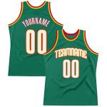 Custom Personalized Throwback Basketball Jersey - Kelly Green White-Gold with Name & Number - Authentic Team Style Personalized