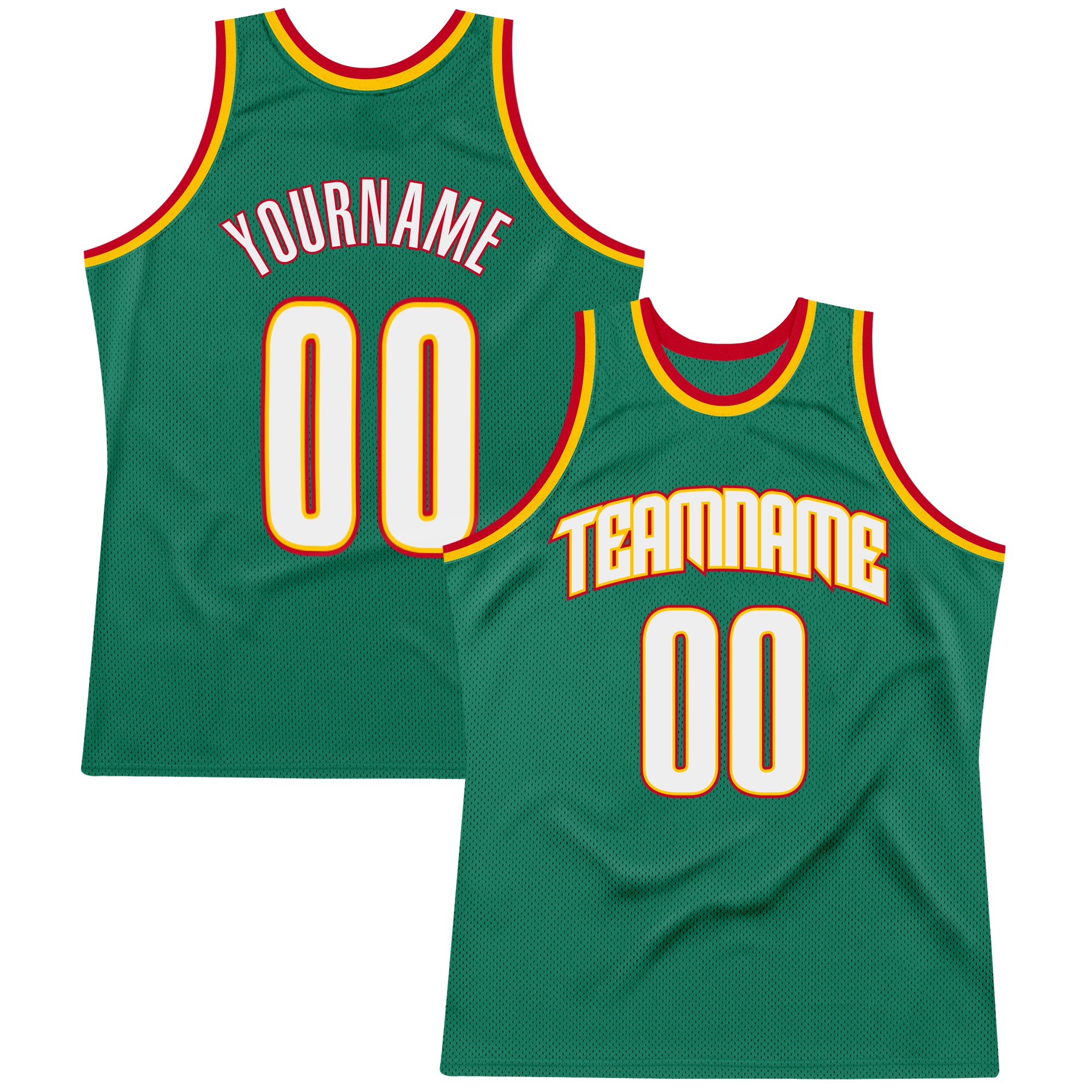 Custom Personalized Throwback Basketball Jersey - Kelly Green White-Gold with Name & Number - Authentic Team Style Personalized
