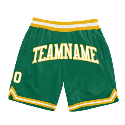 Personalized Throwback Basketball Shorts in Kelly Green with White-Gold Accents Personalized Kelly Green White-Gold Authentic