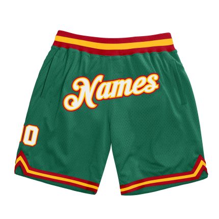 Custom Name and Number Authentic Throwback Basketball Shorts in Kelly Green and White-Gold Personalized Kelly Green White-Gold