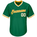 Personalized Kelly Green White Gold Throwback Baseball Jersey Shirt Rib-Knit Personalized Kelly Green White-Gold Authentic