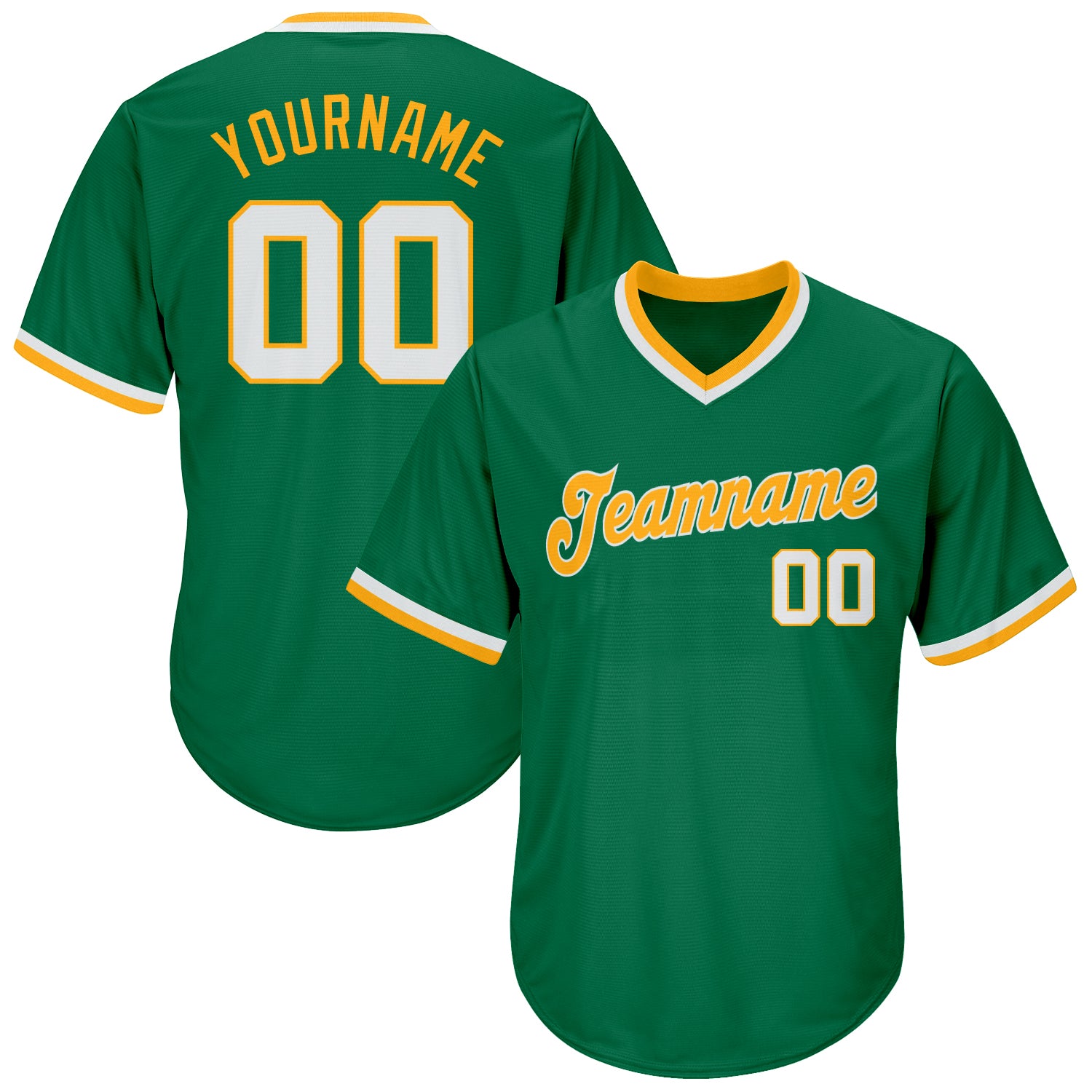 Personalized Kelly Green White Gold Throwback Baseball Jersey Shirt Rib-Knit Personalized Kelly Green White-Gold Authentic