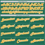 Personalized Kelly Green White Gold Throwback Baseball Jersey Shirt Rib-Knit Personalized Kelly Green White-Gold Authentic
