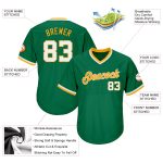 Personalized Kelly Green White Gold Throwback Baseball Jersey Shirt Rib-Knit Personalized Kelly Green White-Gold Authentic