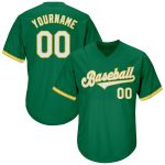 Custom Name Number Personalized Kelly Green White Gold Baseball Jersey Shirt - Authentic Throwback Rib-Knit Style Personalized