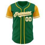 Custom Team Name and Number Authentic Two Tone Baseball Jersey - Personalized Kelly Green White-Gold Personalized Kelly Green