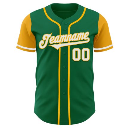 Custom Team Name and Number Authentic Two Tone Baseball Jersey - Personalized Kelly Green White-Gold Personalized Kelly Green