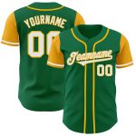 Custom Team Name and Number Authentic Two Tone Baseball Jersey - Personalized Kelly Green White-Gold Personalized Kelly Green