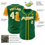 Custom Team Name and Number Authentic Two Tone Baseball Jersey - Personalized Kelly Green White-Gold Personalized Kelly Green