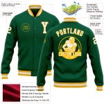Personalized Varsity Letterman Jacket in Kelly Green and White-Gold Full-Snap Bomber Style Personalized Kelly Green White-Gold