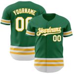 Custom Name and Number Authentic Baseball Jersey in Kelly Green with White-Gold Line Personalized Kelly Green White-Gold