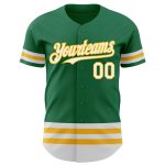 Custom Name and Number Authentic Baseball Jersey in Kelly Green with White-Gold Line Personalized Kelly Green White-Gold