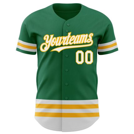 Custom Name and Number Authentic Baseball Jersey in Kelly Green with White-Gold Line Personalized Kelly Green White-Gold