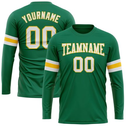 Personalized Salute To Service T-Shirt with Custom Name & Number, Long Sleeve, Kelly Green, White-Gold Performance Team Apparel