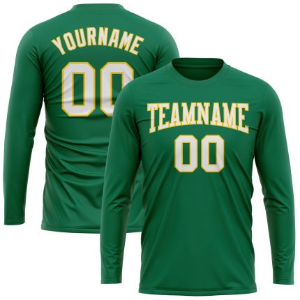 Personalized Salute To Service T-Shirt with Custom Name & Number, Long Sleeve, Kelly Green, White-Gold Performance Team Apparel