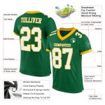 Personalized Kelly Green White Gold Football Jersey - Authentic Mesh Style Personalized Kelly Green White-Gold Mesh Authentic