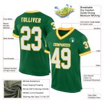 Custom Name and Number Authentic Throwback Football Jersey, Personalized Kelly Green and White Gold Mesh Design Personalized