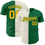 Custom Name and Number Personalized Baseball Jersey - Kelly Green White-Gold Pinstripe Authentic Split Fashion Personalized
