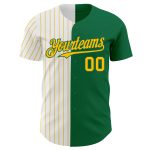 Custom Name and Number Personalized Baseball Jersey - Kelly Green White-Gold Pinstripe Authentic Split Fashion Personalized