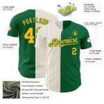 Custom Name and Number Personalized Baseball Jersey - Kelly Green White-Gold Pinstripe Authentic Split Fashion Personalized