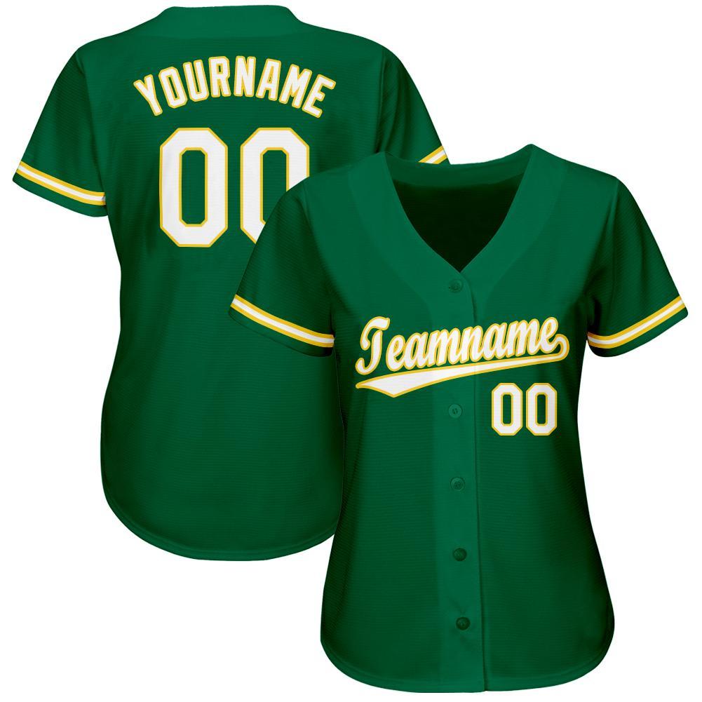 Custom Name and Number Softball Jersey in Kelly Green and White-Gold for Team Wear Personalized Kelly Green White-Gold Softball