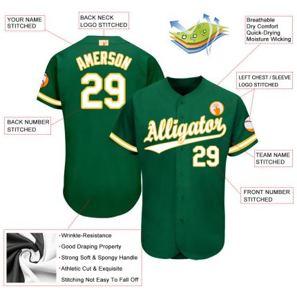 Custom Name and Number Softball Jersey in Kelly Green and White-Gold for Team Wear Personalized Kelly Green White-Gold Softball