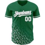 Custom Leopard Print Baseball Jersey - Personalized Kelly Green White-Gray 3D Design with Team Name & Number Personalized
