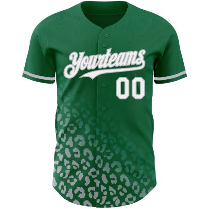 Custom Leopard Print Baseball Jersey - Personalized Kelly Green White-Gray 3D Design with Team Name & Number Personalized