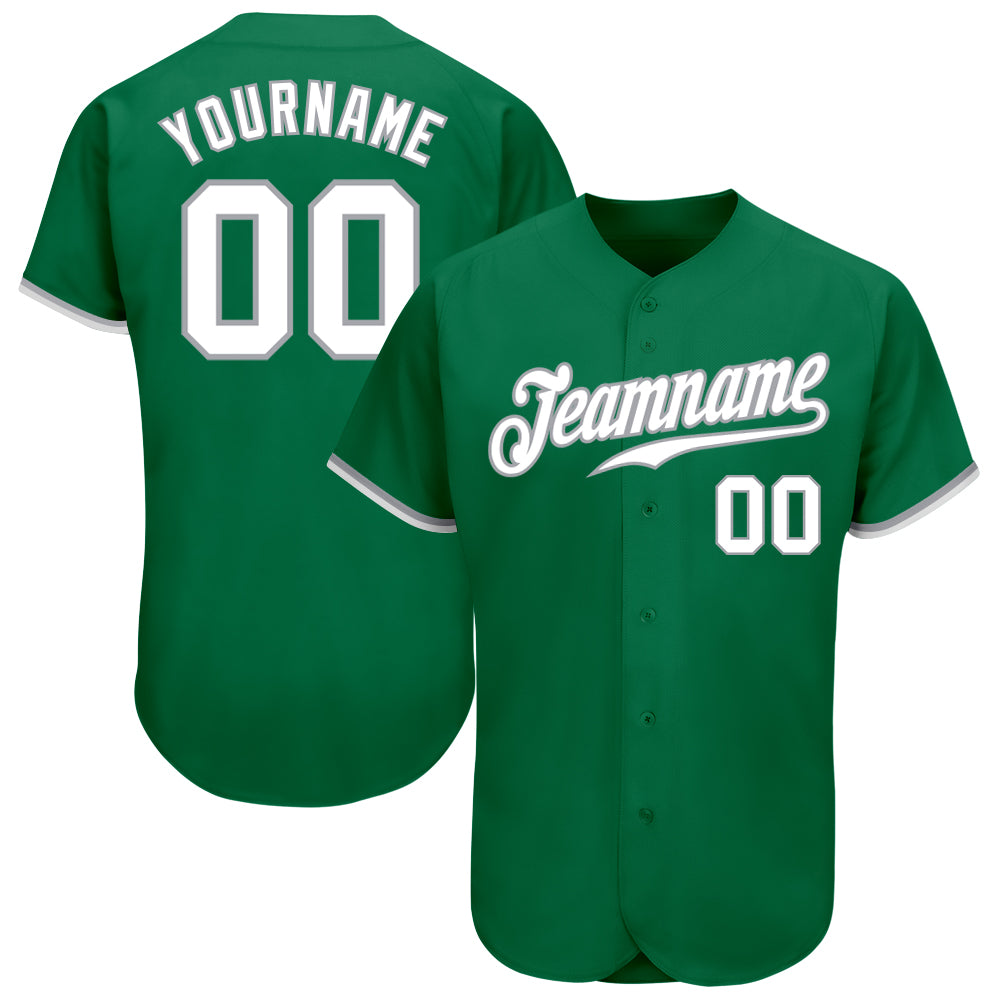 Custom Kelly Green White-Gray Authentic Baseball Jersey for Men Women Personalized Kelly Green White-Gray Authentic Baseball