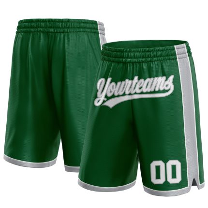 Custom Name Number Basketball Shorts Authentic Kelly Green White-Gray Personalized Kelly Green White-Gray Authentic Basketball