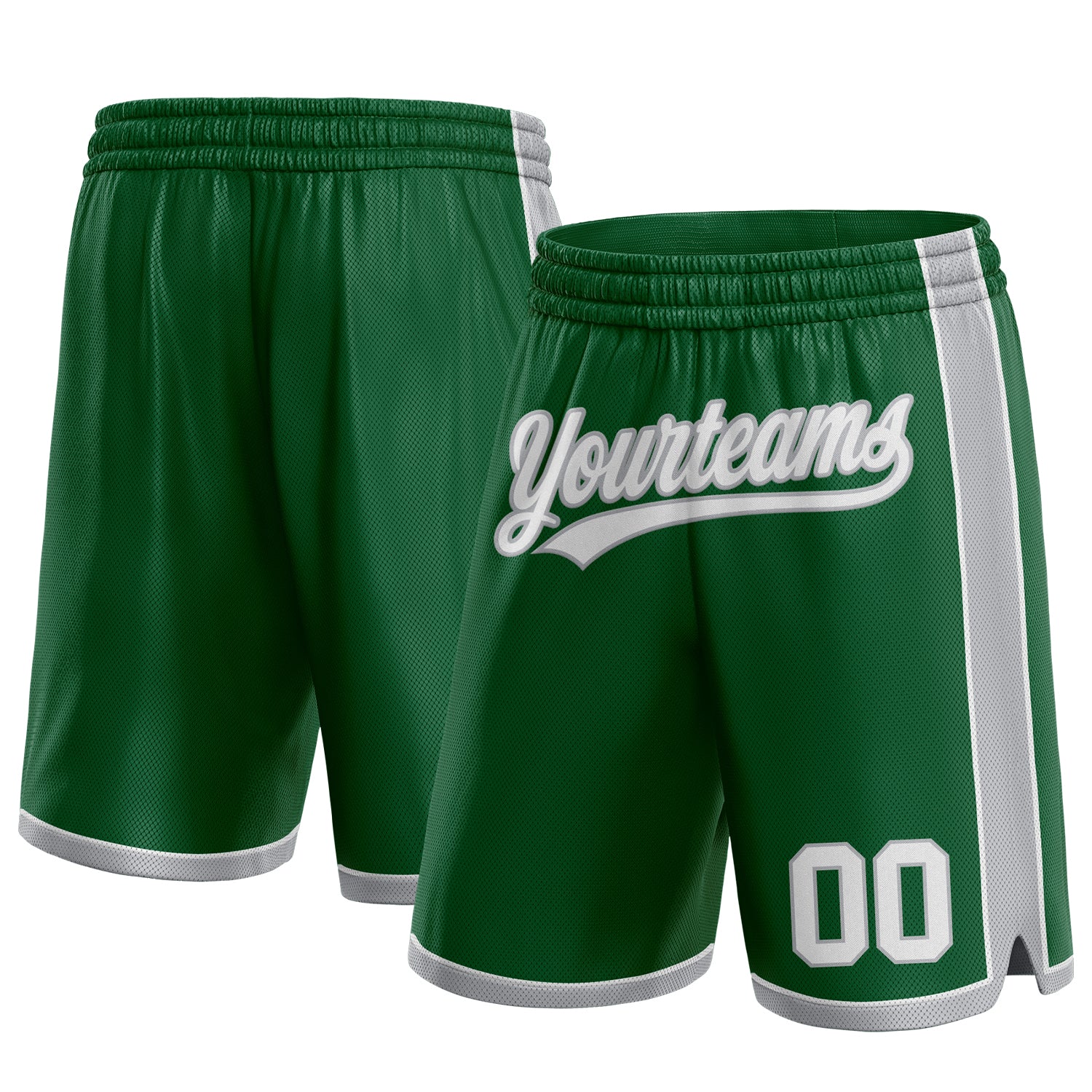 Custom Name Number Basketball Shorts Authentic Kelly Green White-Gray Personalized Kelly Green White-Gray Authentic Basketball