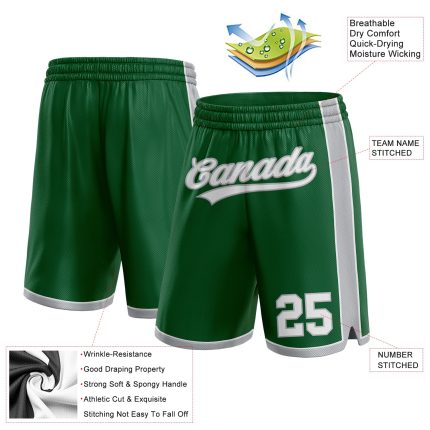 Custom Name Number Basketball Shorts Authentic Kelly Green White-Gray Personalized Kelly Green White-Gray Authentic Basketball