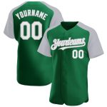 Custom Name and Number Baseball Jersey - Personalized Kelly Green White-Gray Authentic Raglan Sleeves Personalized Kelly