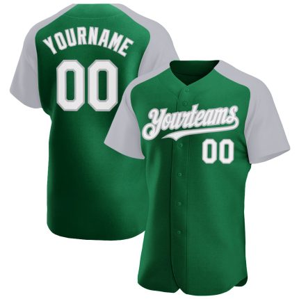 Custom Name and Number Baseball Jersey - Personalized Kelly Green White-Gray Authentic Raglan Sleeves Personalized Kelly
